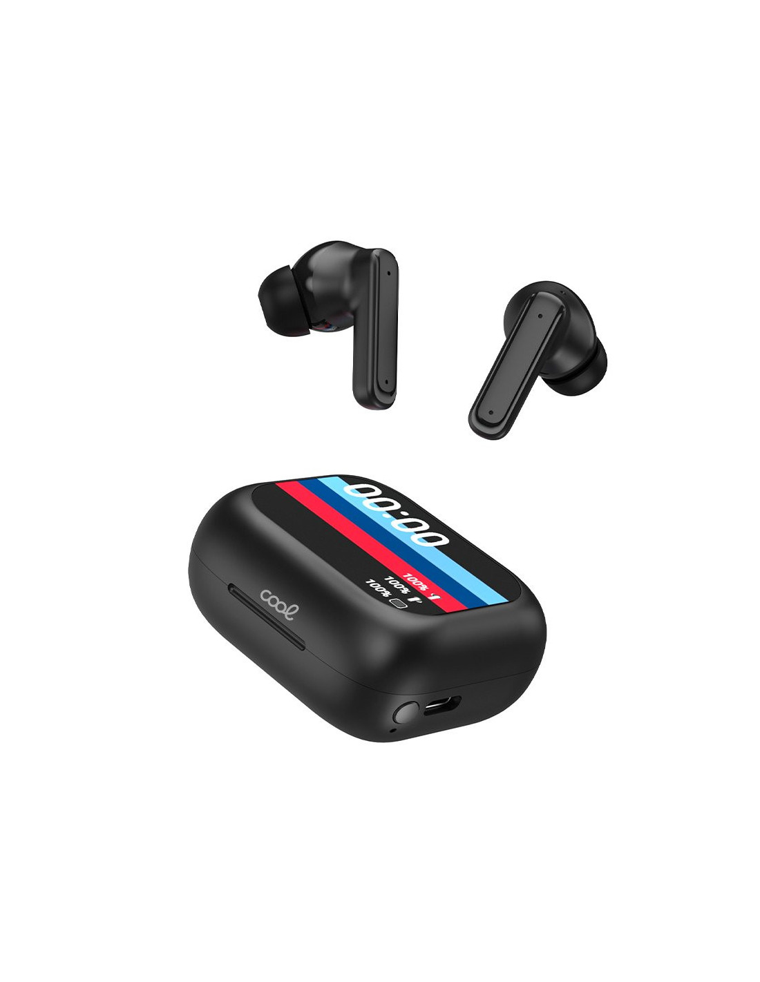 AURICULARES STEREO BLUETOOTH EARBUDS LCD COOL AMBIENT NEGRO