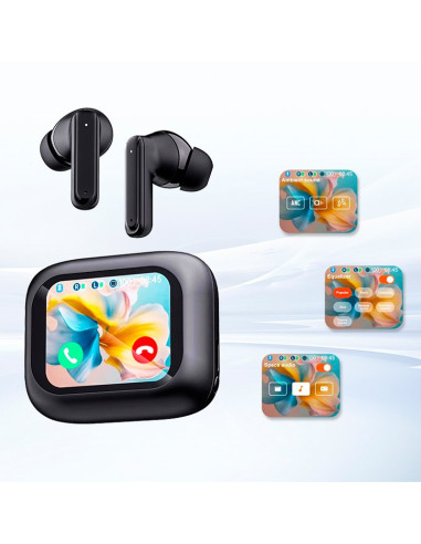 AURICULARES STEREO BLUETOOTH EARBUDS LCD COOL AMBIENT NEGRO