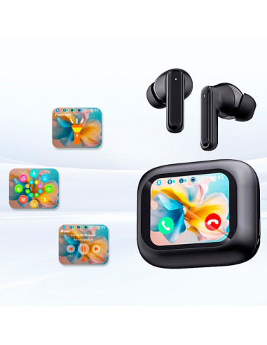 AURICULARES STEREO BLUETOOTH EARBUDS LCD COOL AMBIENT NEGRO