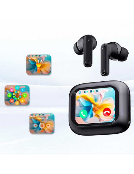 AURICULARES STEREO BLUETOOTH EARBUDS LCD COOL AMBIENT NEGRO