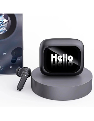 AURICULARES STEREO BLUETOOTH EARBUDS LCD COOL AMBIENT NEGRO