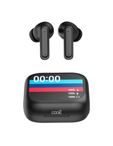 AURICULARES STEREO BLUETOOTH EARBUDS LCD COOL AMBIENT NEGRO