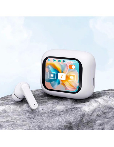 AURICULARES STEREO BLUETOOTH EARBUDS LCD COOL AMBIENT BLANCO