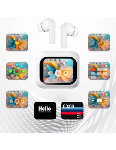 AURICULARES STEREO BLUETOOTH EARBUDS LCD COOL AMBIENT BLANCO