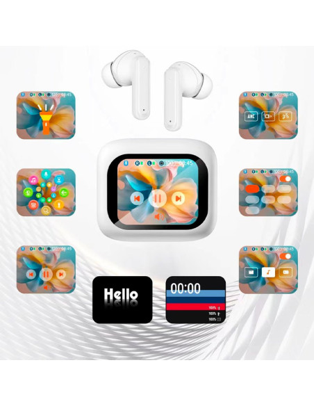 AURICULARES STEREO BLUETOOTH EARBUDS LCD COOL AMBIENT BLANCO
