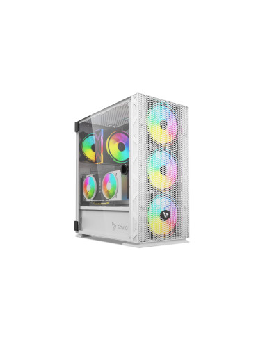 Savio Raptor White X1 ARGB Glass/Mesh White Computer Case Midi Tower Blanco