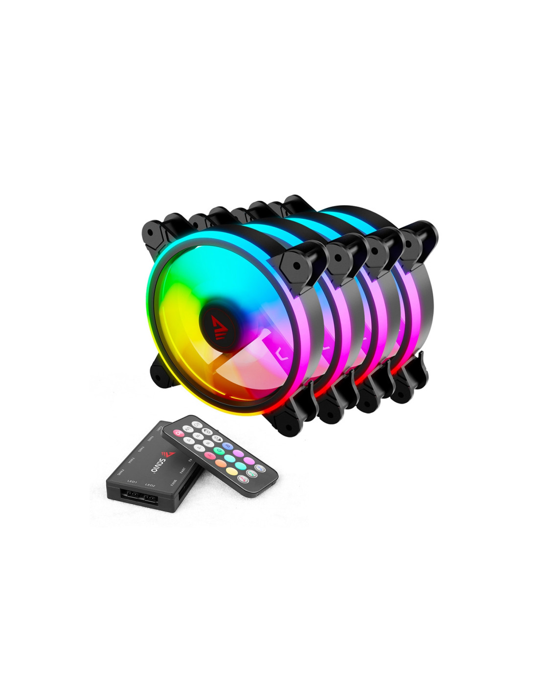 Savio FAN-01 4-pack 120mm ARGB fan including controller and remote control Carcasa del ordenador Ventilador Negro