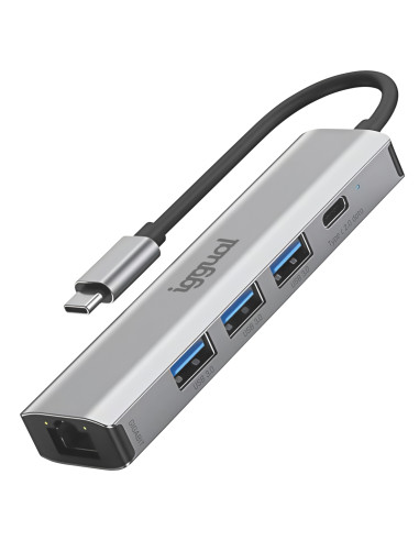 iggual Hub tipo C 5 puertos 3xUSB + RJ45 + tipo C