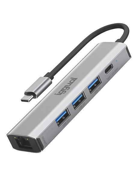 iggual Hub tipo C 5 puertos 3xUSB + RJ45 + tipo C