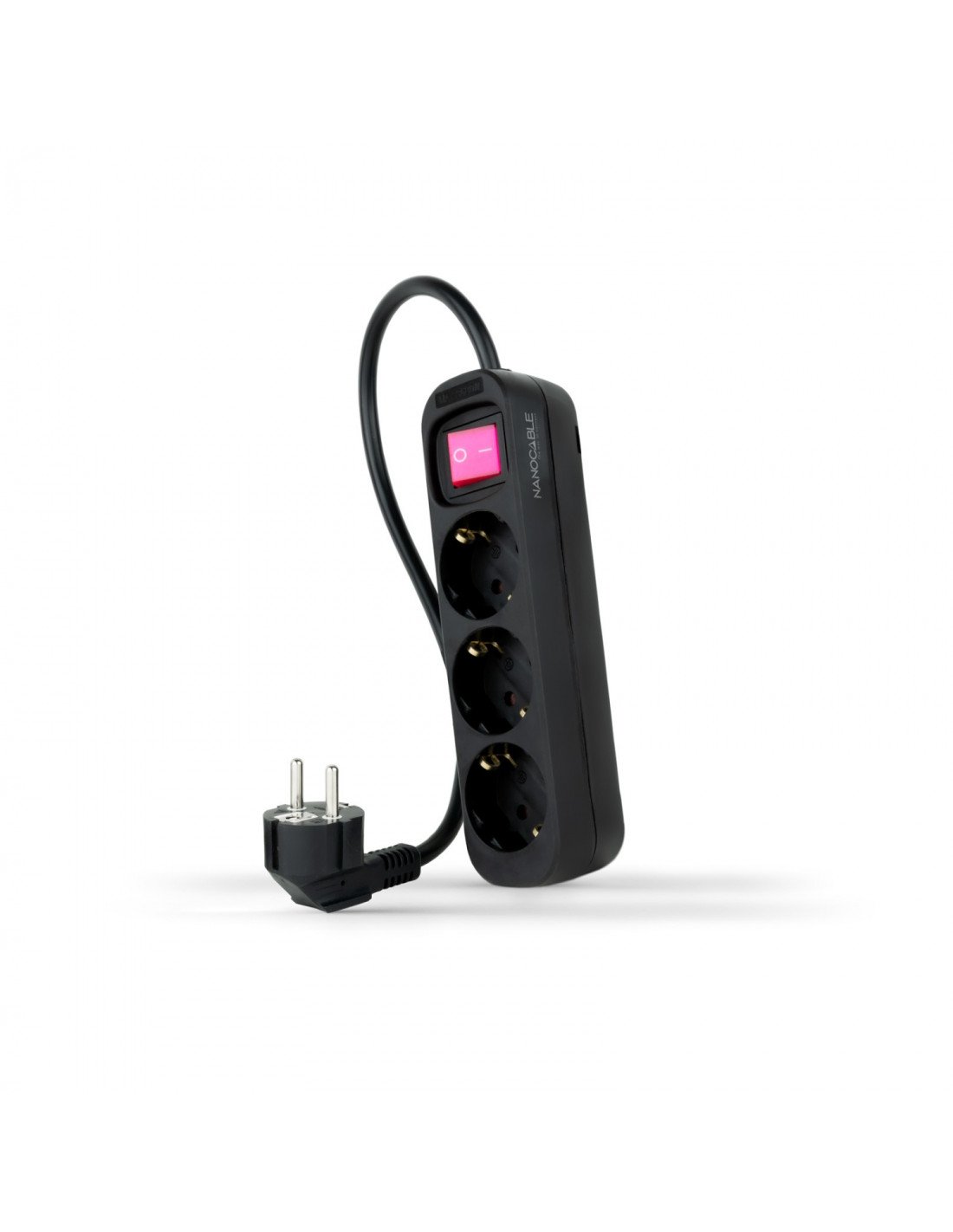 Nanocable Regleta de Enchufes con 3 Tomas con Interruptor, 1.4 m, Negro