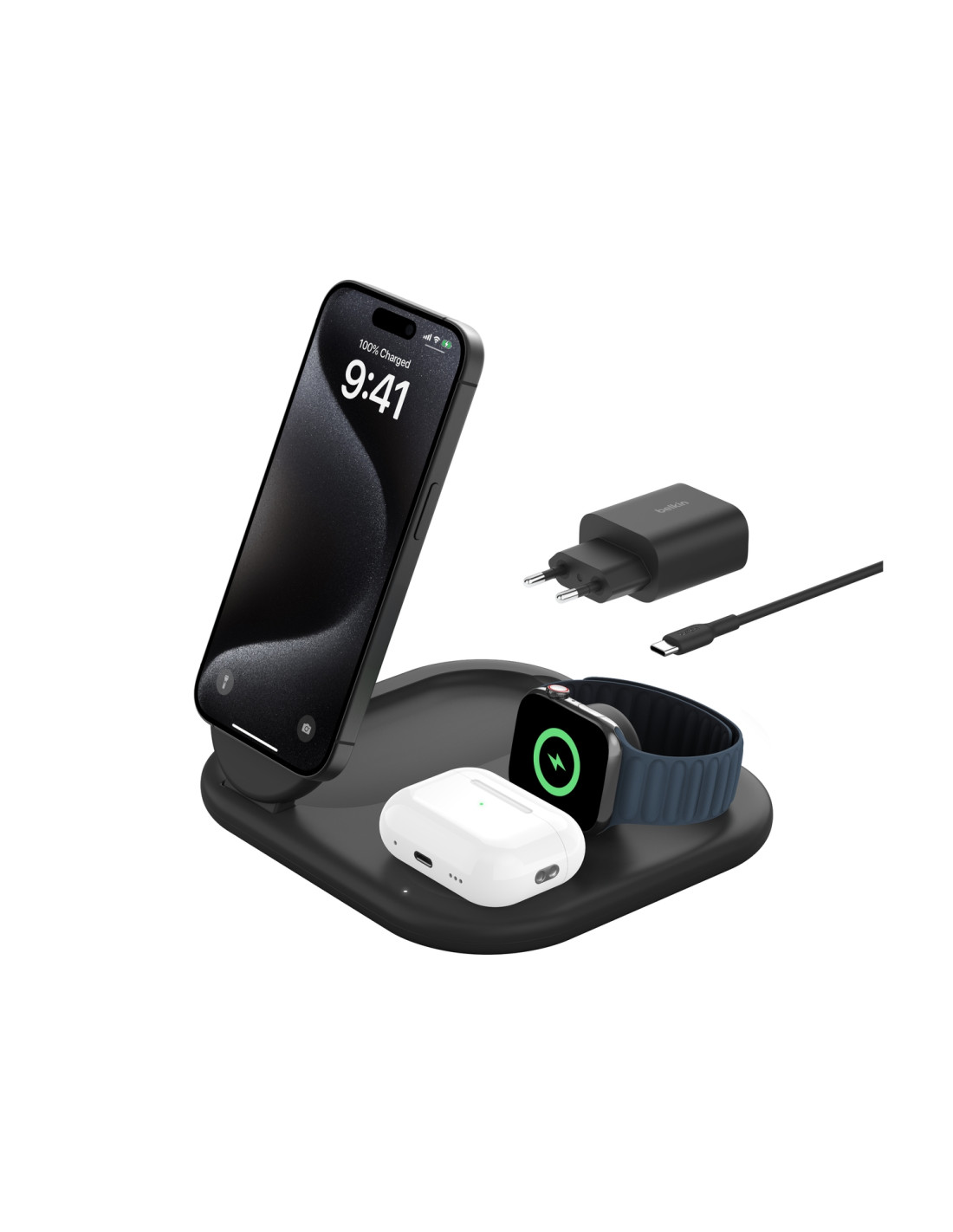 Belkin BoostCharge Auriculares, Smartphone, Reloj inteligente Negro USB Cargador inalámbrico Carga rápida Interior