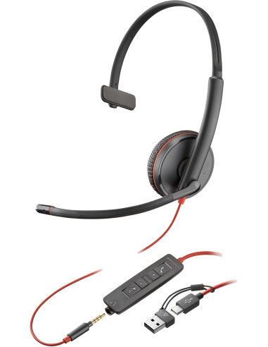 HP Poly Auriculares monoaurales Poly Blackwire 3215 USB-C + Conector