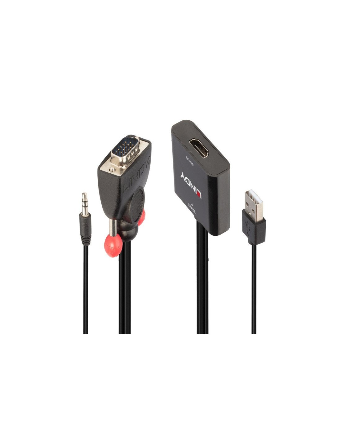 Lindy 38284 adaptador de cable de vÍ­deo VGA (D-Sub) + 3,5mm HDMI + USB Negro