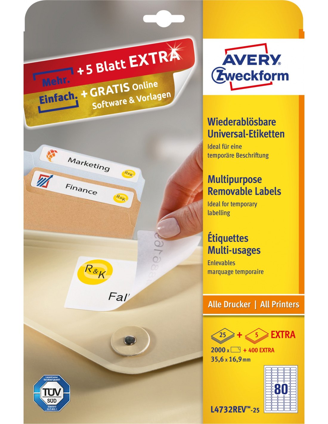 Avery etiqueta de impresora Laser/Inyección de tinta A4 Blanco