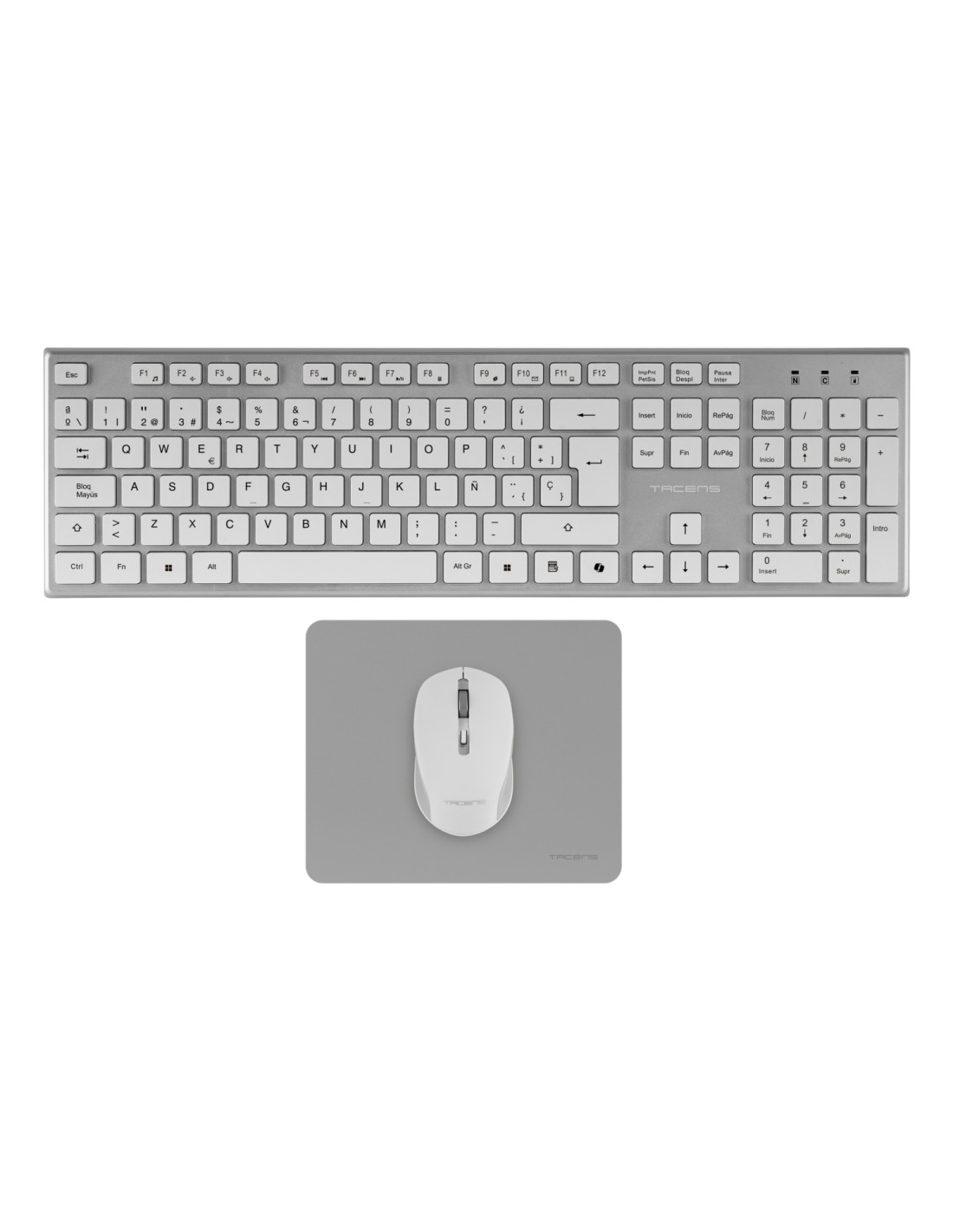 Tacens 6ZENITHWES teclado Ratón incluido Hogar / Oficina RF inalámbrico QWERTY Español Plata, Blanco