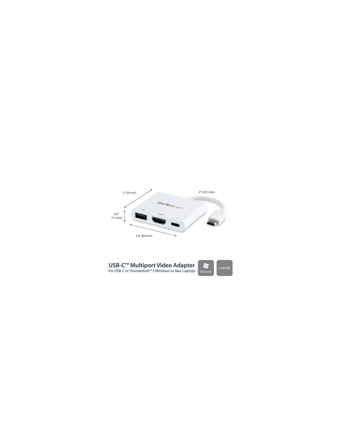 StarTech.com Adaptador Multipuertos USB-C con HDMI - Puerto USB 3.0 - PD de 60W - Blanco