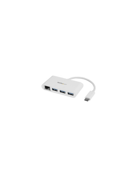StarTech.com Concentrador USB 3.0 de 3 Puertos con USB-C y Ethernet Gigabit - Hub Ladrón de USB Convencional - Blanco