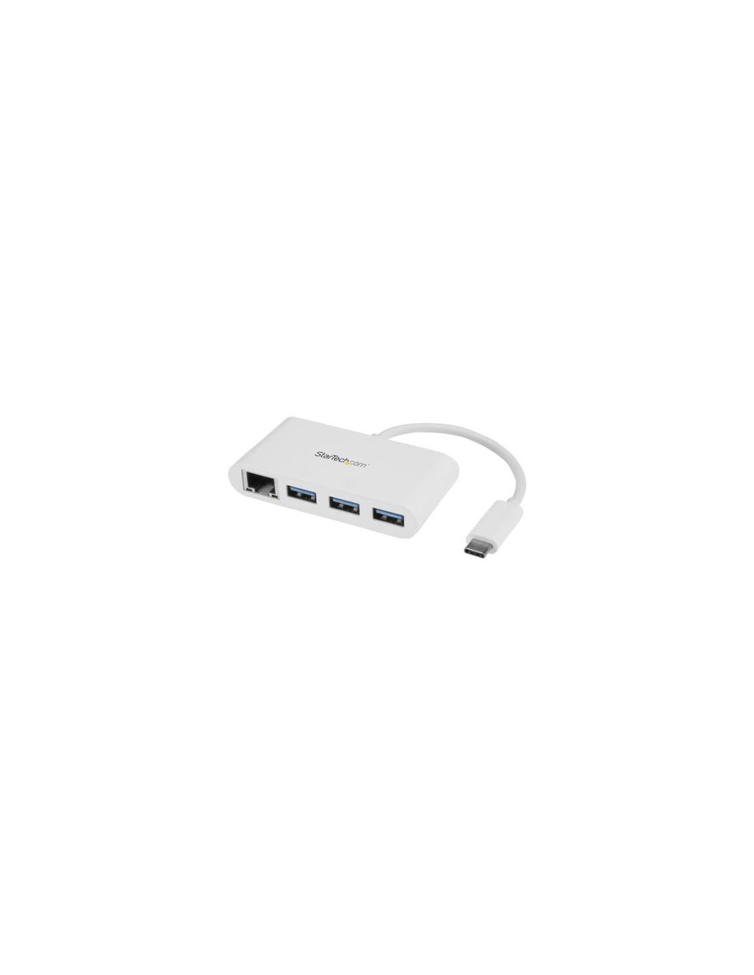 StarTech.com Concentrador USB 3.0 de 3 Puertos con USB-C y Ethernet Gigabit - Hub Ladrón de USB Convencional - Blanco