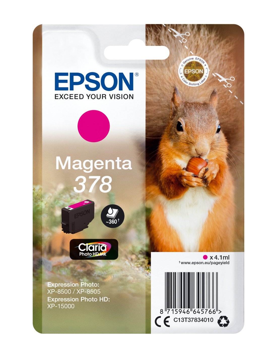 Cartucho Epson Squirrel Singlepack Magenta 378 Claria Photo HD Ink C13T37834010