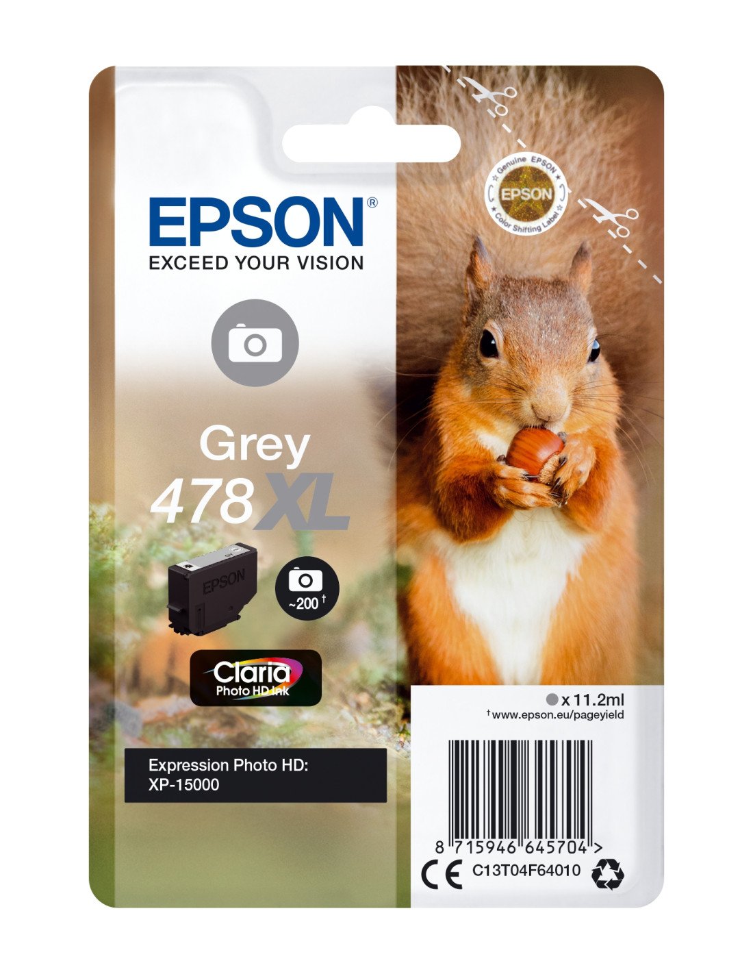 Cartucho Epson Squirrel Singlepack Grey 478XL Claria Photo HD Ink C13T04F64010