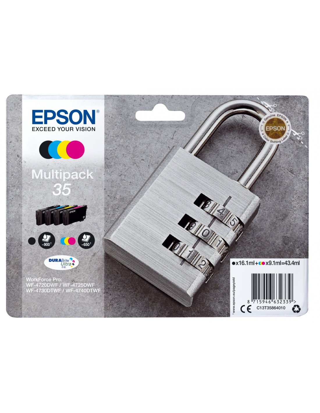 Cartucho de tinta epson padlock multipack 4-colours 35 durabrite ultra ink C13T35864010