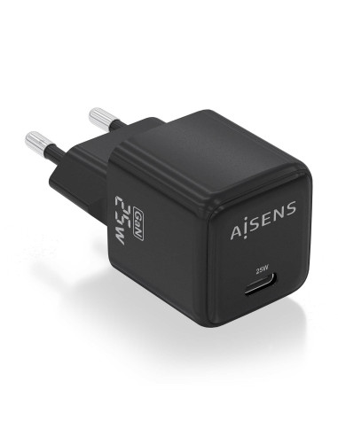 AISENS Cargador GaN 25W, 1xUSB-C PD3.0 QC4.0, Negro