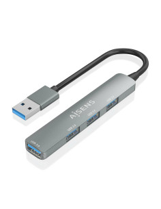 AISENS HUB USB 3.0 Aluminio, 1xUSB3.0 A/H+3xUSB2.0 A/H, Gris, 10cm