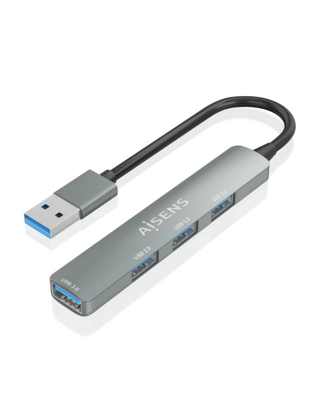 AISENS HUB USB 3.0 Aluminio, 1xUSB3.0 A/H+3xUSB2.0 A/H, Gris, 10cm