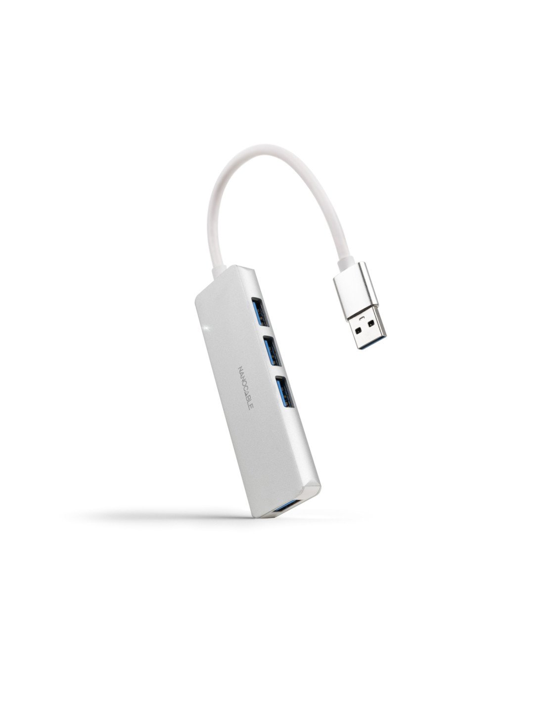 Nanocable Hub USB-A 3.0. a 4xUSB3.0, USB-A/M-USB 3.0/H, Aluminio, Color Plata, 18 cm