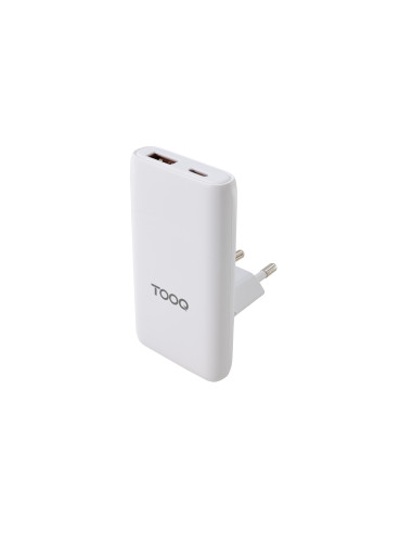 TooQ Cargador de viaje Tipo C y Tipo A, GaN 65W, USB-C/PD + USB-A/QC,