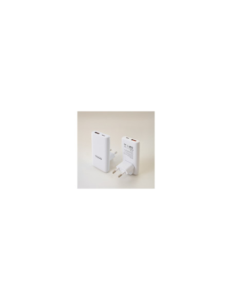 TooQ Cargador de viaje Tipo C y Tipo A, GaN 65W, USB-C/PD + USB-A/QC,