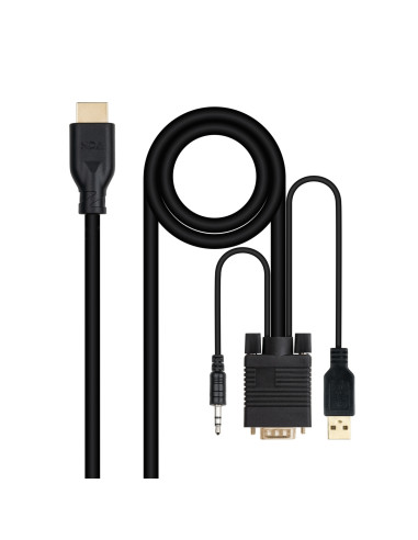 Nanocable Conversor unidireccional VGA/M + AUDIO/M + USB-A/M (para alimentación) a HDMI/M, Negro, 1.8m