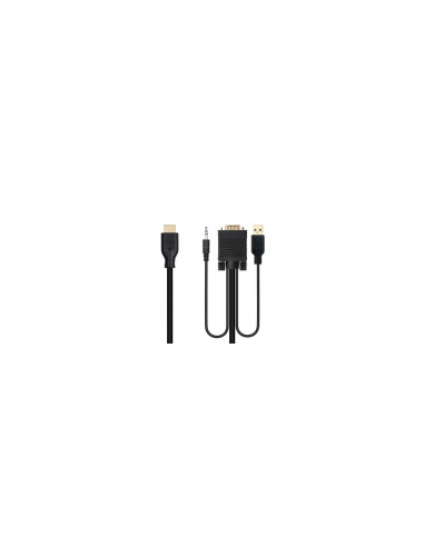 Nanocable Conversor unidireccional VGA/M + AUDIO/M + USB-A/M (para alimentación) a HDMI/M, Negro, 1.8m