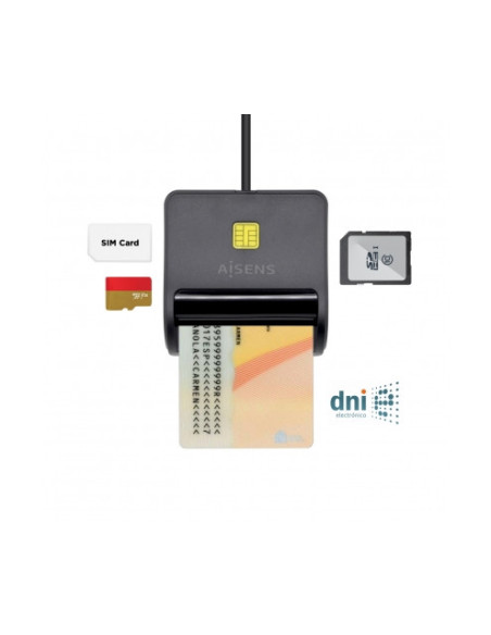 AISENS Lector de Tarjeta Inteligente DNI con Lector de Tarjetas SIM,