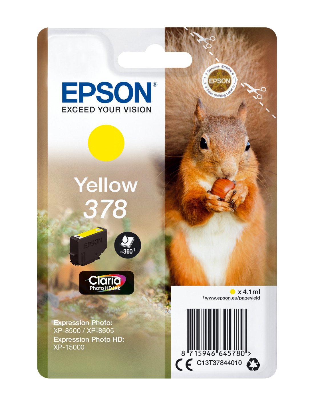 Cartucho Epson Squirrel Singlepack Yellow 378 Claria Photo HD Ink C13T37844010