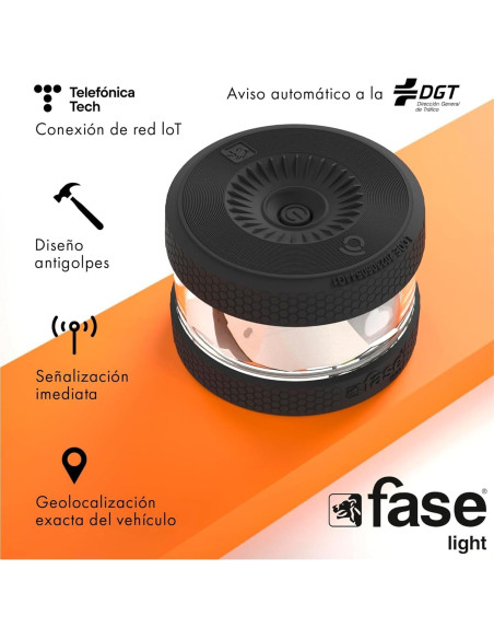 Fase Luz Emergencia coche Homologada DGT - baliza V16 homologada DGT con geolocalizador FASELIGHT IoT Negro