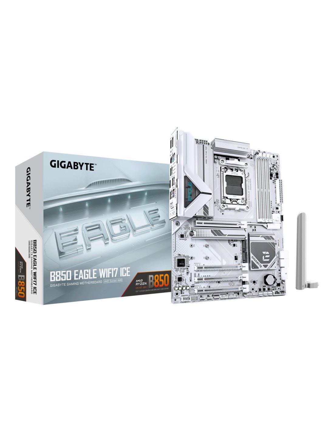 GIGABYTE B850 EAGLE WIFI7 ICE Placa base - Procesadores AMD Ryzen serie 9000, VRM digital de 8+2+2 fases, hasta 8200 MHz DDR5 (O