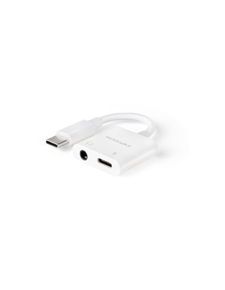 Nanocable Adaptador de Audio USB-C/M a Jack 3.5/H + USB-C/H PD 60W, 11.5 cm, Blanco