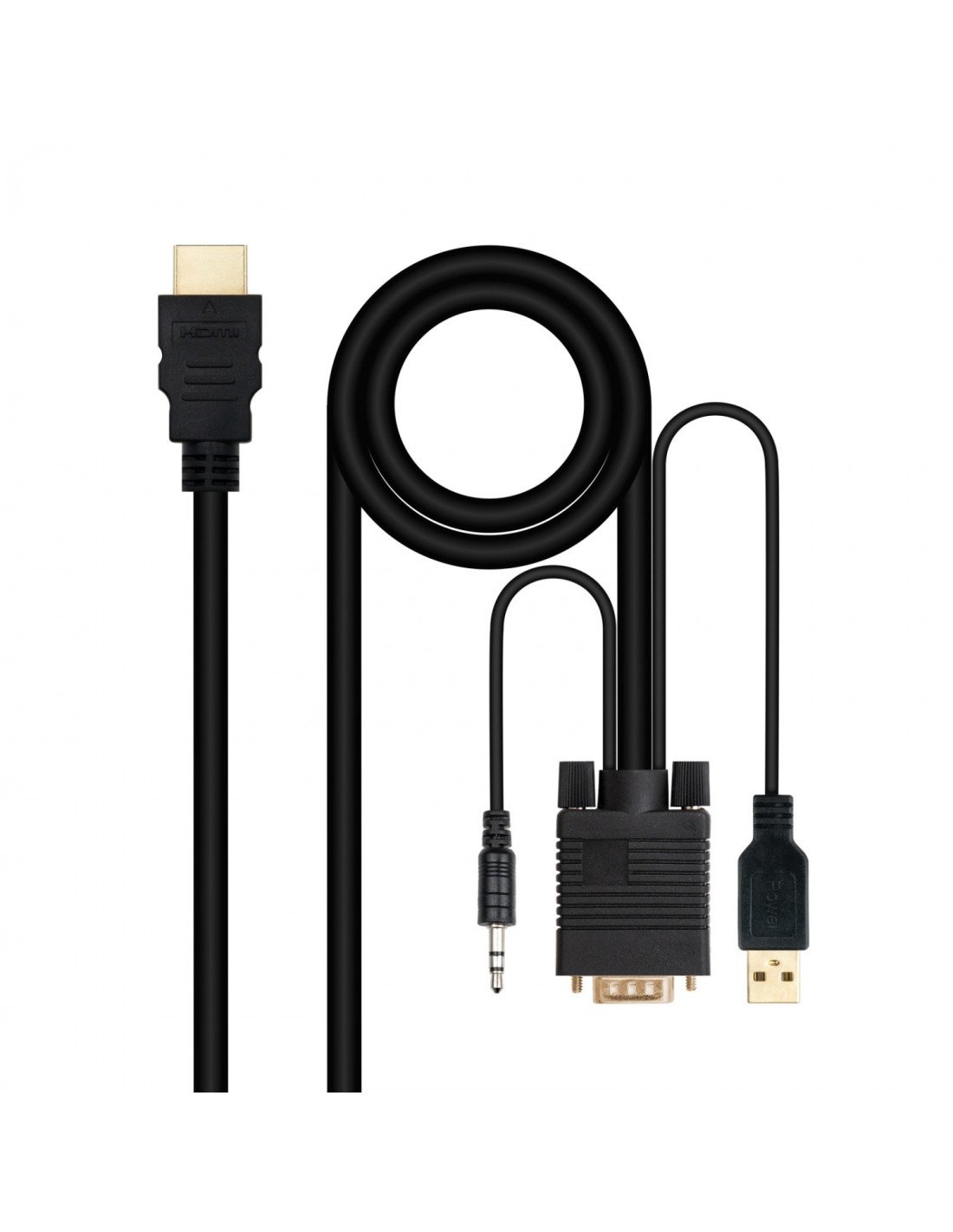 Nanocable Cable Conversor HDMI a VGA+Audio+USB, 1.8 m, Negro