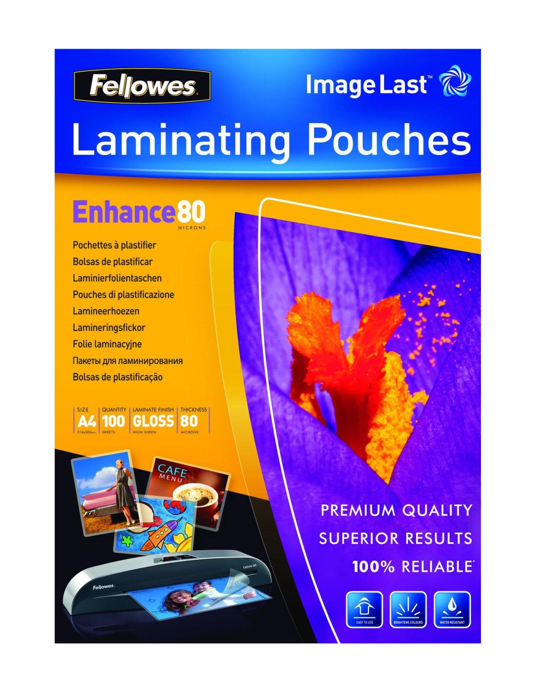 FELLOWES 5306114 FUNDAS PARA PLASTIFICAR A4 80MIC 100 UD