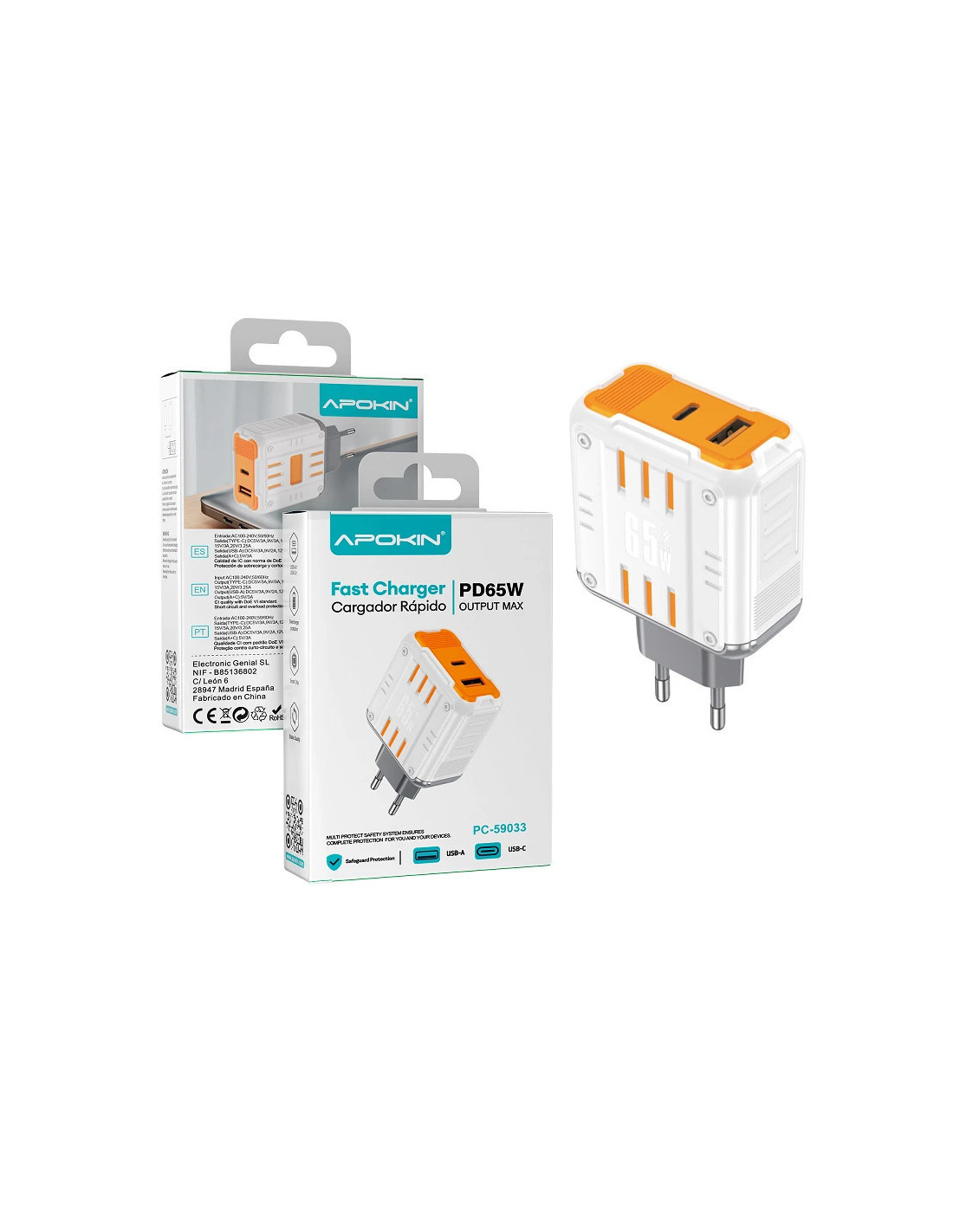 CARGADOR 65W USB-A / USB-C APOKIN