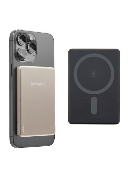 Intenso MW5000 Batería Externa Magnética 5000 mAh – Compatible con MagSafe, Carga Inalámbrica 15W, USB-C PD 20W, Delgada y Compa