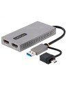 StarTech.com Adaptador de USB a HDMI Doble, USB A/C a 2 Pantallas HDMI (1x 4K30Hz, 1x 1080p), Dongle Integrado USB-A a C, Cable 