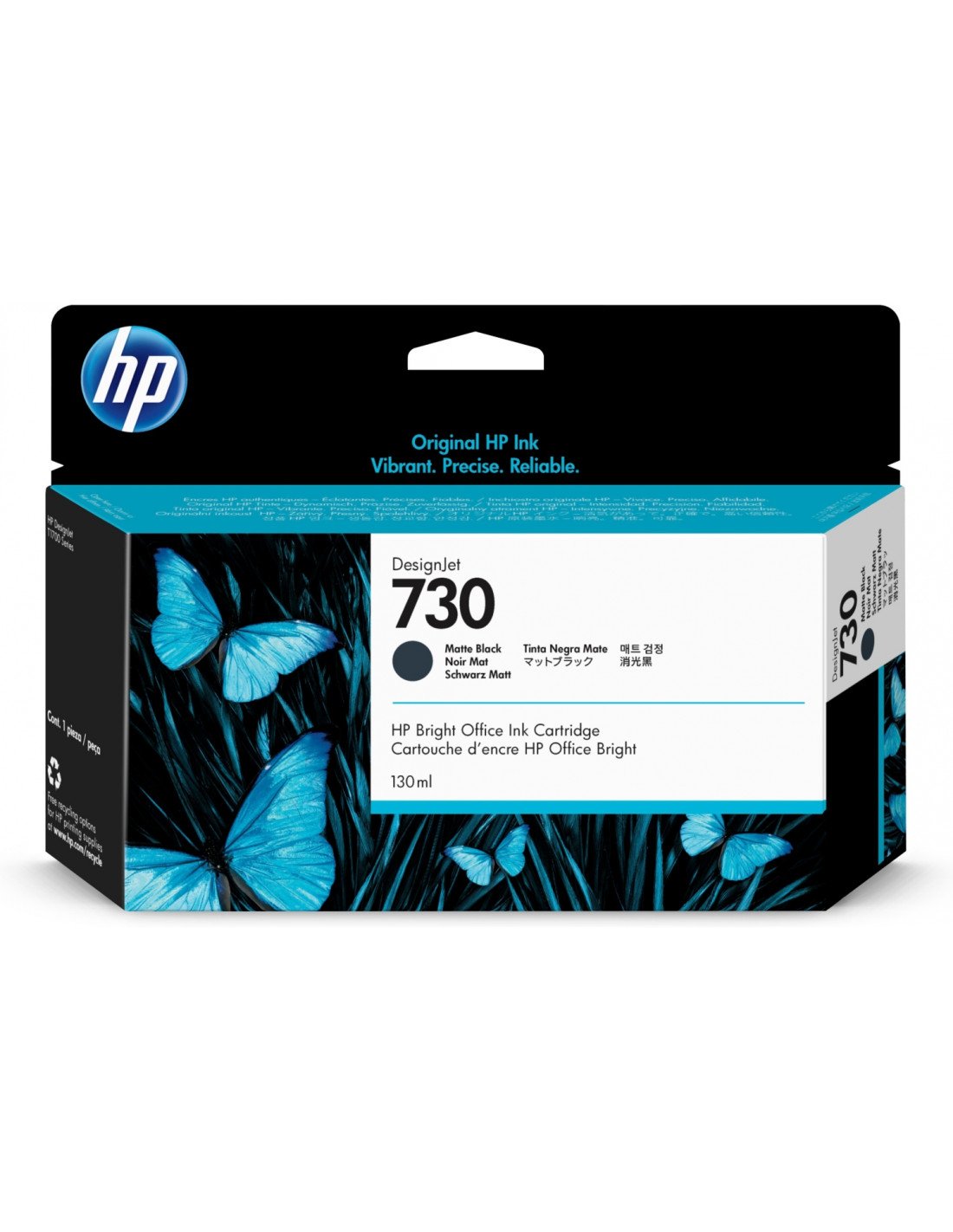 Cartucho HP 730 Original Rendimiento estándar Negro mate P2V65A