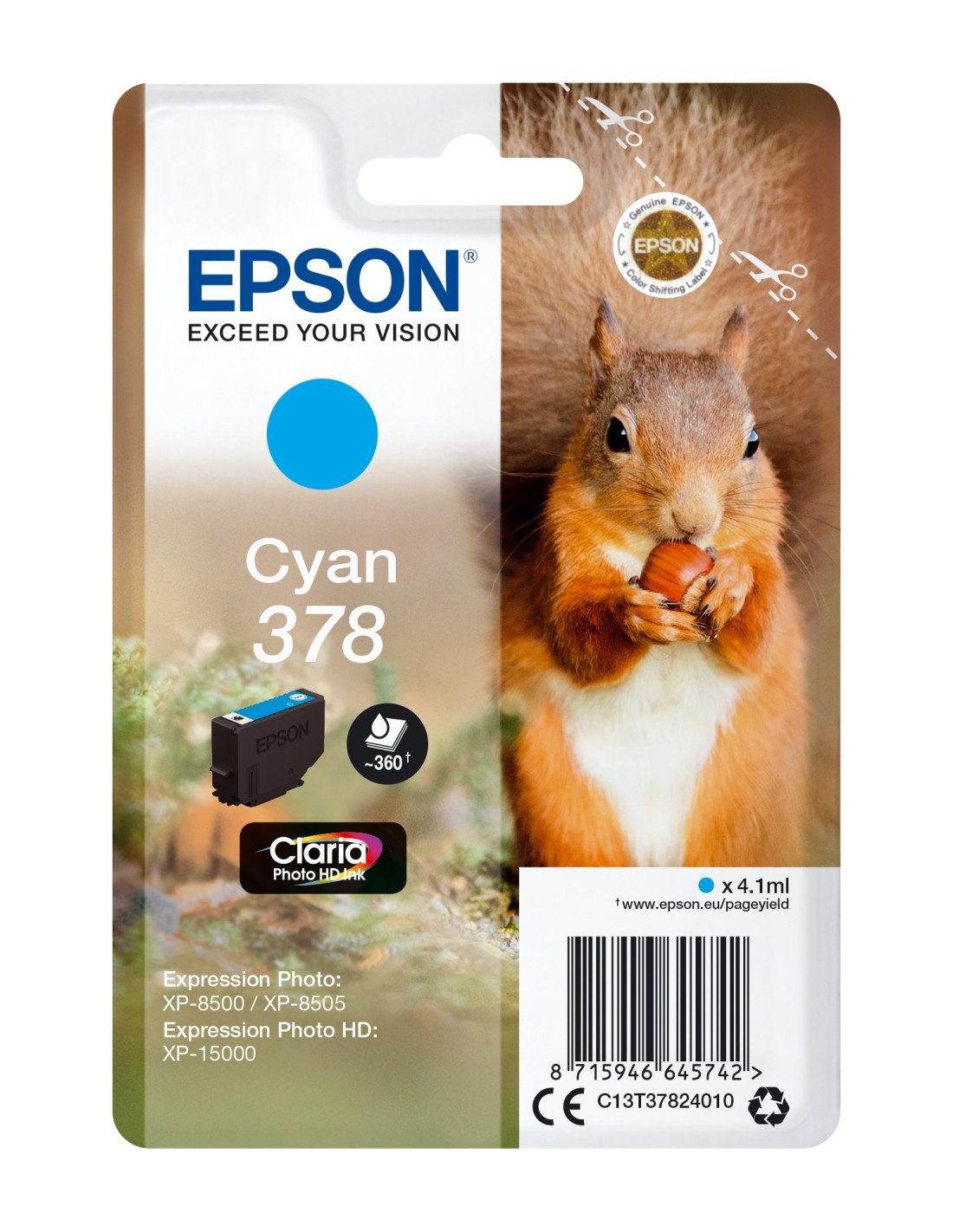 Cartucho Epson Squirrel Singlepack Cyan 378 Claria Photo HD Ink C13T37824010