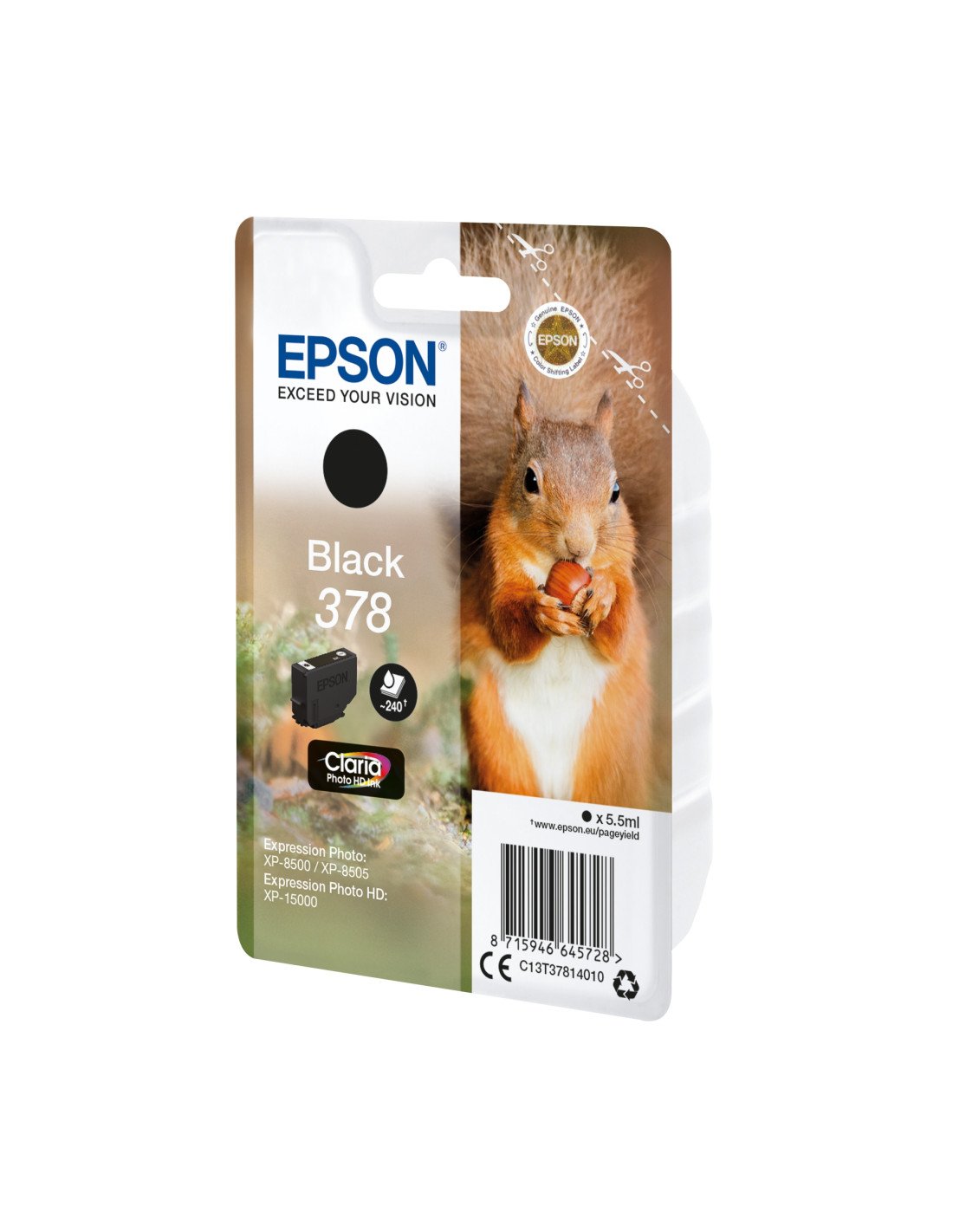 Cartucho Epson Squirrel Singlepack Black 378 Claria Photo HD Ink C13T37814010