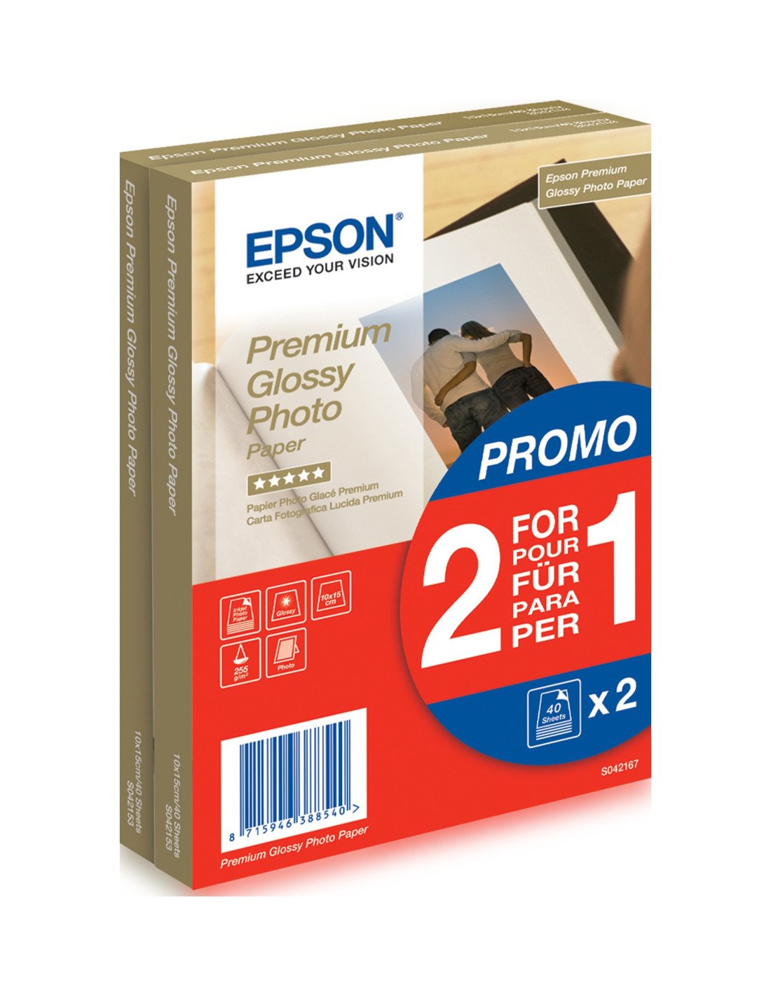 Epson Premium Glossy Photo Paper - 10x15cm - 2x 40 Hojas