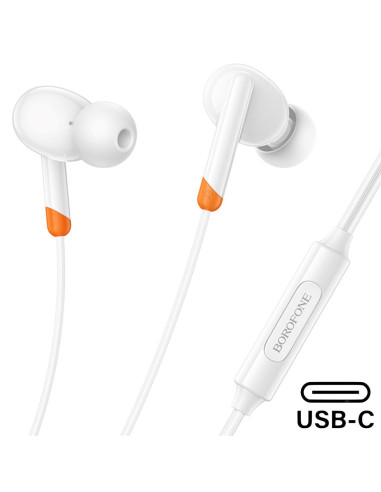 Borofone BM92 Auriculares con Micrófono y Conexión USB-C Blanco