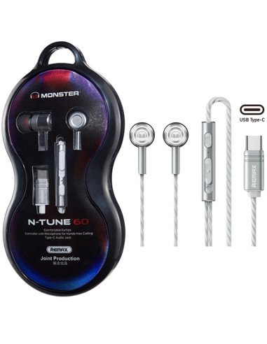 Remax for Monster RM-598a Metal Auricular USB-C Silver