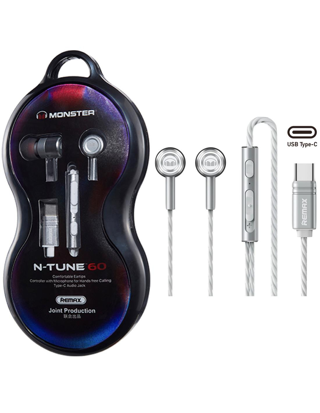 Remax for Monster RM-598a Metal Auricular USB-C Silver